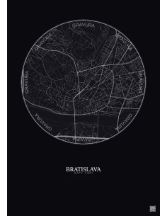 Affiche Bratislava – Poster carte de ville 2.5km | Gravura – Fond foncé