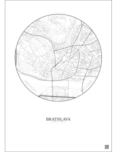 Affiche Bratislava – Poster carte de ville 2.5km | Gravura – Fond clair