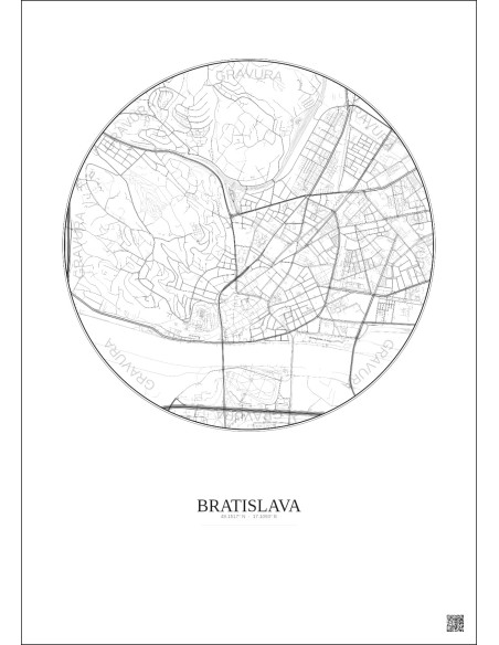 Affiche Bratislava – Poster carte de ville 2.5km | Gravura – Fond clair
