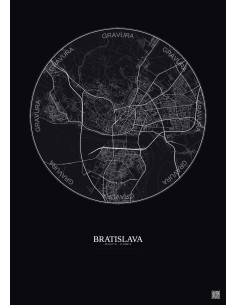 Affiche Bratislava – Poster carte de ville 6km | Gravura – Fond foncé