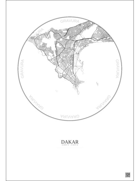 Affiche Dakar – Poster carte de ville 10km | Gravura – Fond clair