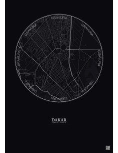 Affiche Dakar – Poster carte de ville 2.5km | Gravura – Fond foncé