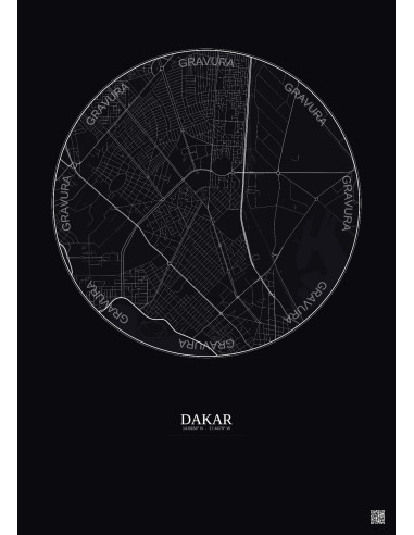 Affiche Dakar – Poster carte de ville 2.5km | Gravura – Fond foncé
