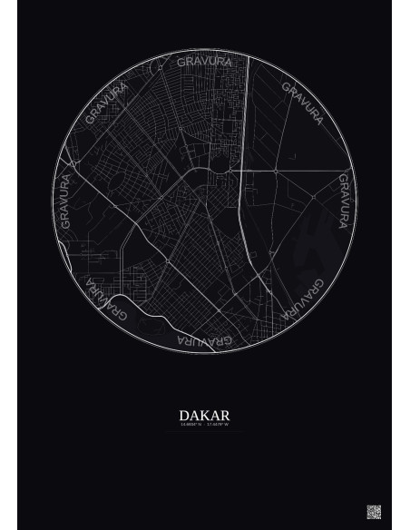 Affiche Dakar – Poster carte de ville 2.5km | Gravura – Fond foncé