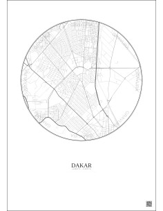 Affiche Dakar – Poster carte de ville 2.5km | Gravura – Fond clair