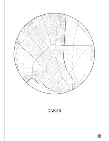 Affiche Dakar – Poster carte de ville 2.5km | Gravura – Fond clair