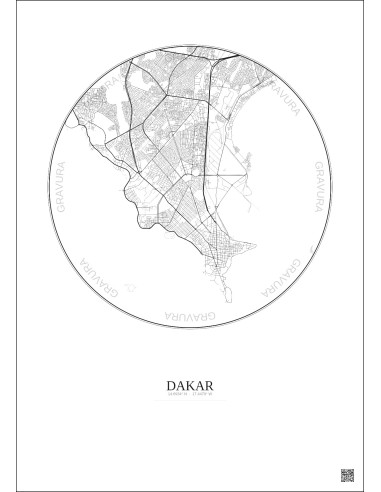 Affiche Dakar – Poster carte de ville 6km | Gravura – Fond clair