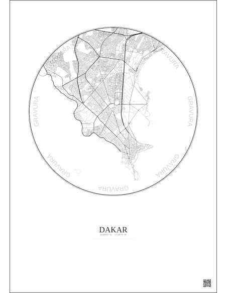 Affiche Dakar – Poster carte de ville 6km | Gravura – Fond clair