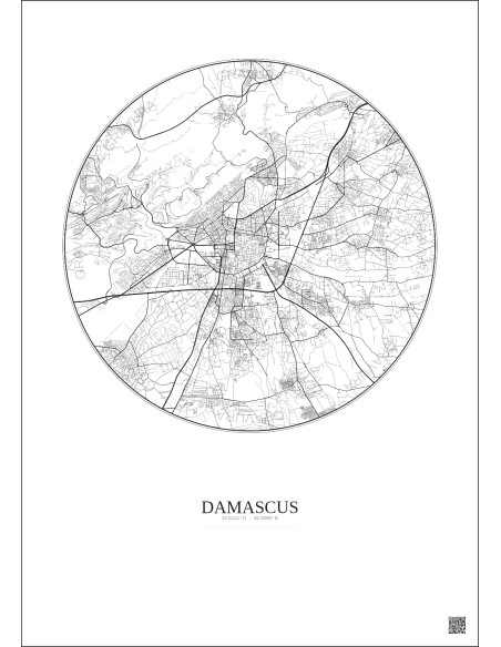 Affiche Damascus – Poster carte de ville 10km | Gravura – Fond clair