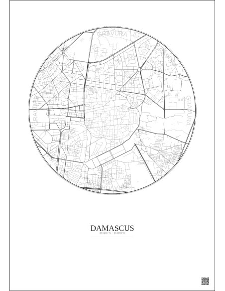 Affiche Damascus – Poster carte de ville 2.5km | Gravura – Fond clair