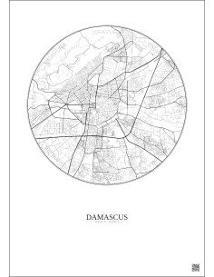 Affiche Damascus – Poster carte de ville 6km | Gravura – Fond clair