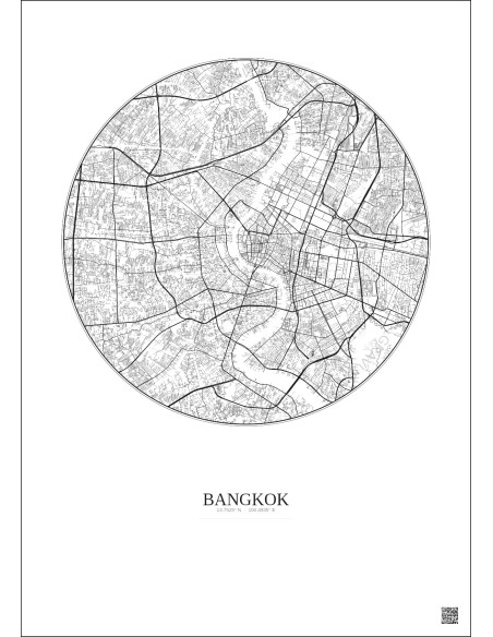 Affiche Bangkok – Poster carte de ville 10km | Gravura – Fond clair