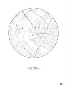 Affiche Bangkok – Poster carte de ville 2.5km | Gravura – Fond clair