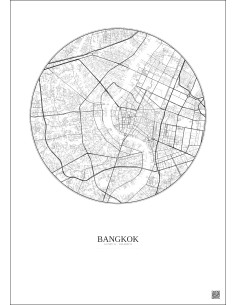 Affiche Bangkok – Poster carte de ville 6km | Gravura – Fond clair