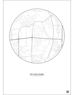 Affiche Dushanbe – Poster carte de ville 2.5km | Gravura – Fond clair