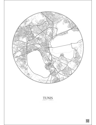 Affiche Tunis – Poster carte de ville 10km | Gravura – Fond clair