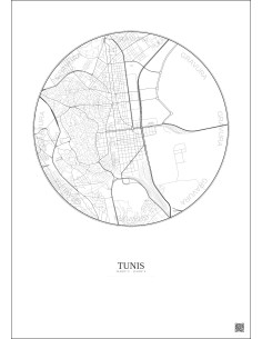 Affiche Tunis – Poster carte de ville 2.5km | Gravura – Fond clair