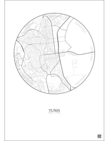 Tunis City Map Poster 2.5km | Gravura – Light background