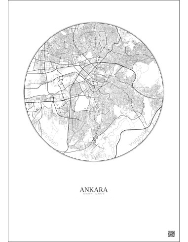 Affiche Ankara – Poster carte de ville 10km | Gravura – Fond clair