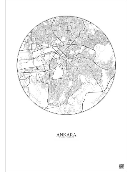 Affiche Ankara – Poster carte de ville 10km | Gravura – Fond clair