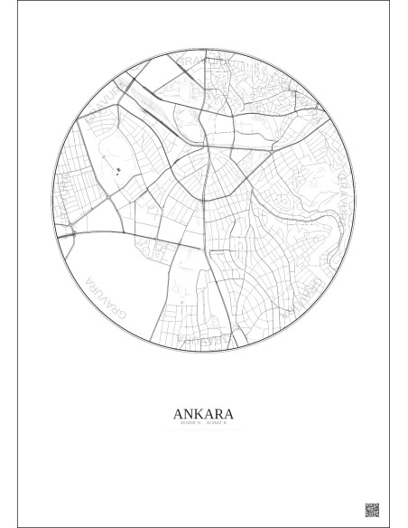 Affiche Ankara – Poster carte de ville 2.5km | Gravura – Fond clair