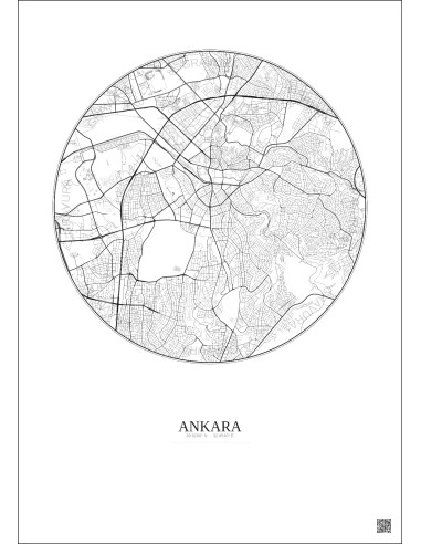 Affiche Ankara – Poster carte de ville 6km | Gravura – Fond clair
