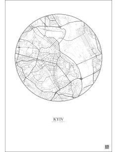 Affiche Kyiv – Poster carte de ville 6km | Gravura – Fond clair