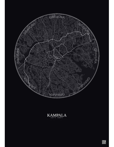 Kampala City Map Poster 10km | Gravura – Dark background