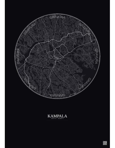 Kampala City Map Poster 10km | Gravura – Dark background