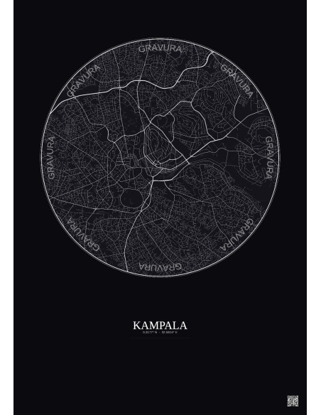 Affiche Kampala – Poster carte de ville 6km | Gravura – Fond foncé
