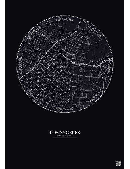 Affiche Los Angeles – Poster carte de ville 2.5km | Gravura – Fond foncé