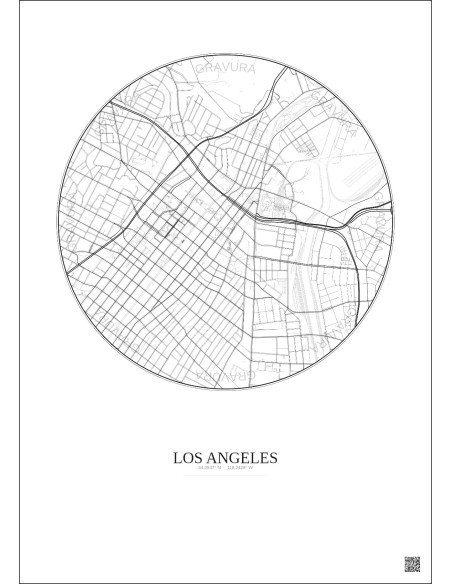 Affiche Los Angeles – Poster carte de ville 2.5km | Gravura – Fond clair