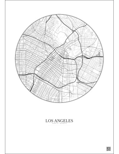 Affiche Los Angeles – Poster carte de ville 5km | Gravura – Fond clair
