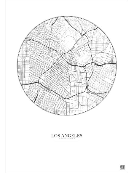 Affiche Los Angeles – Poster carte de ville 5km | Gravura – Fond clair