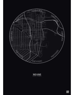 Affiche Miami – Poster carte de ville 2.5km | Gravura – Fond foncé