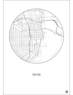 Affiche Miami – Poster carte de ville 2.5km | Gravura – Fond clair