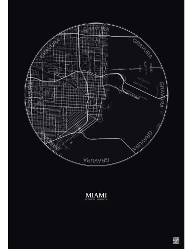 Affiche Miami – Poster carte de ville 5km | Gravura – Fond foncé