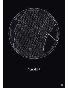 Affiche New York – Poster carte de ville 2.5km | Gravura – Fond foncé