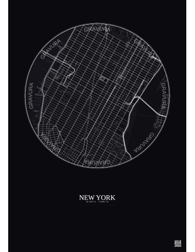 Affiche New York – Poster carte de ville 2.5km | Gravura – Fond foncé