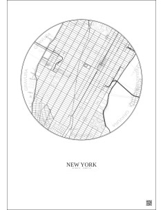 Affiche New York – Poster carte de ville 2.5km | Gravura – Fond clair
