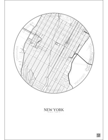 Affiche New York – Poster carte de ville 2.5km | Gravura – Fond clair