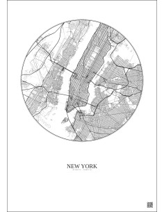 Affiche New York – Poster carte de ville 10km | Gravura – Fond clair