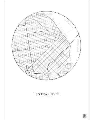Affiche San Francisco – Poster carte de ville 2.5km | Gravura – Fond clair