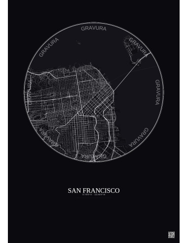 San Francisco City Map Poster 6km | Gravura – Dark background