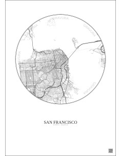 Affiche San Francisco – Poster carte de ville 10km | Gravura – Fond clair