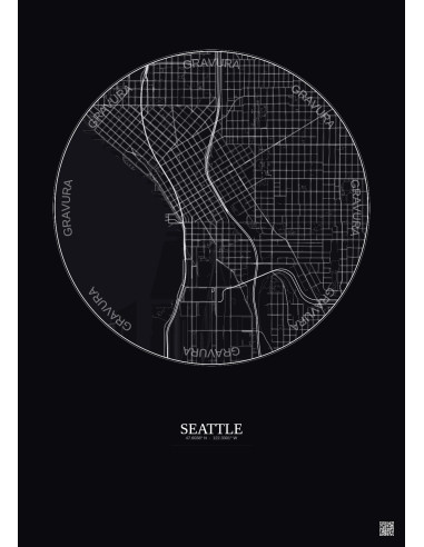 Seattle City Map Poster 2.5km | Gravura – Dark background