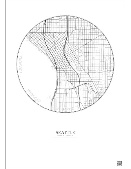 Affiche Seattle – Poster carte de ville 2.5km | Gravura – Fond clair
