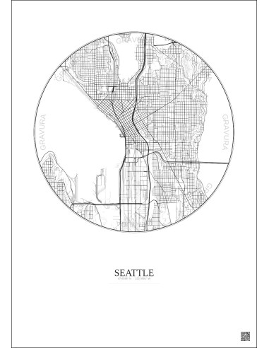 Affiche Seattle – Poster carte de ville 5km | Gravura – Fond clair