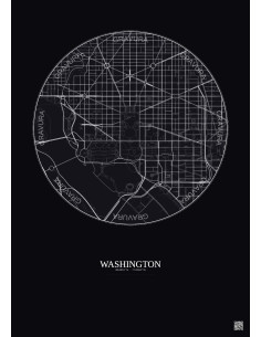Affiche Washington – Poster carte de ville 2.5km | Gravura – Fond foncé