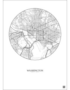 Affiche Washington – Poster carte de ville 6km | Gravura – Fond clair